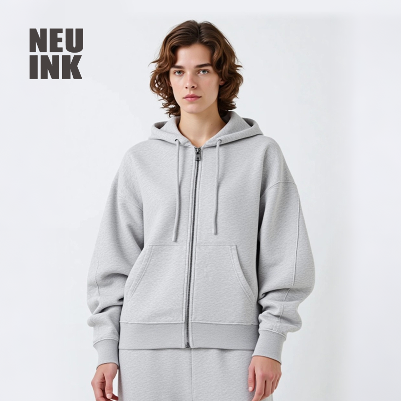 Neuink早春短款美式灰色通勤保暖女宽松休闲百搭连帽卫衣外套
