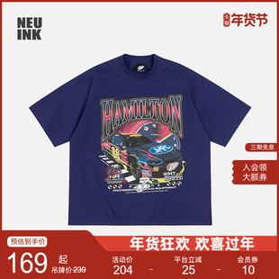 Neuink jeff Hamilton赛车系列通勤高街印花t宽松休闲短袖T恤男女