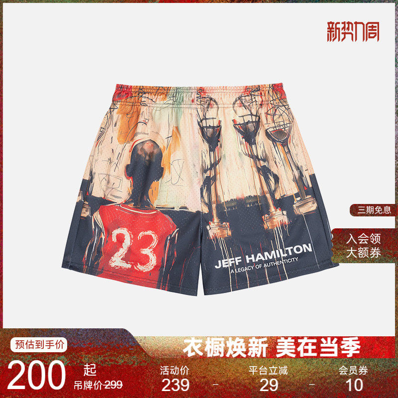 Neuink jeff hamilton新款美式街头OG球星火焰涂鸦篮球短裤男款