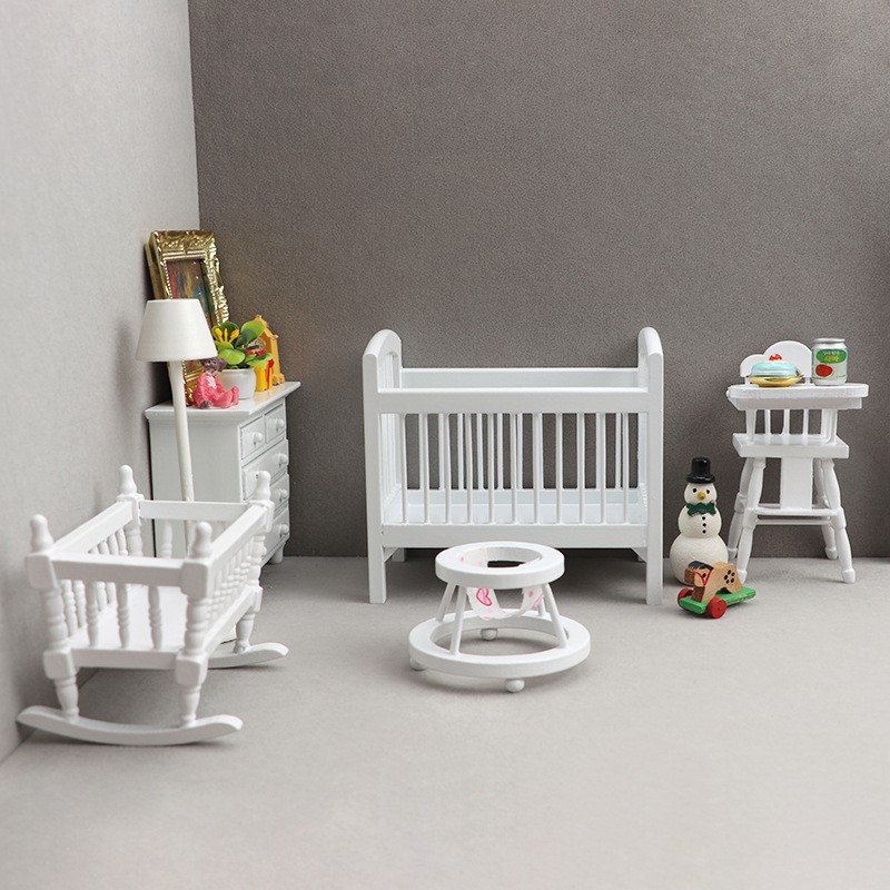 1:12娃娃屋dollhouse迷你家具微缩模型小屋儿童房场景白色5件套