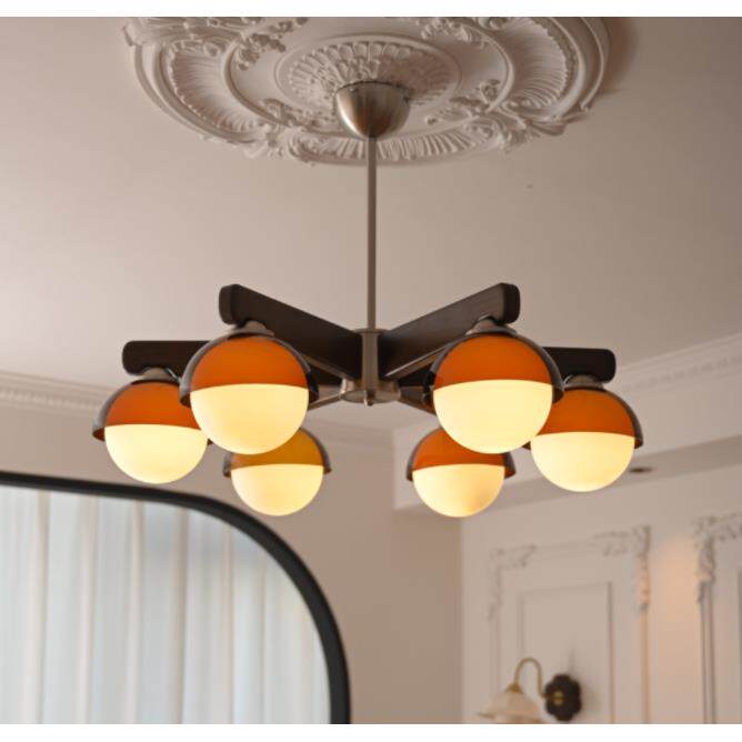 中古复古风实木吊灯法式简约客厅主灯餐厅卧室书房艺术玻璃吊灯具