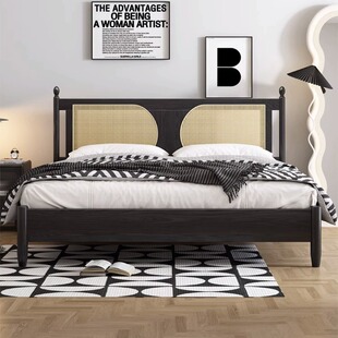 北欧白蜡木藤编全实木床现代简约复古风格 1.8米双人床1.5主卧婚床