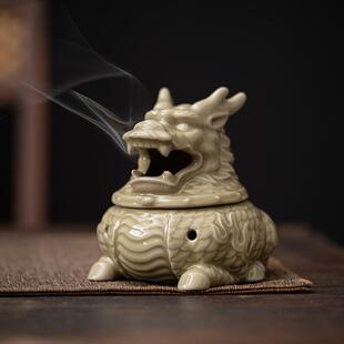 狻猊青瓷盘香炉工艺品越窑陶瓷熏香摆件倒流香薰炉创意家居香道