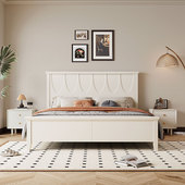 北欧复古日式 实木床现代简约白色奶油风格 1.5米主卧1.8米双人大床