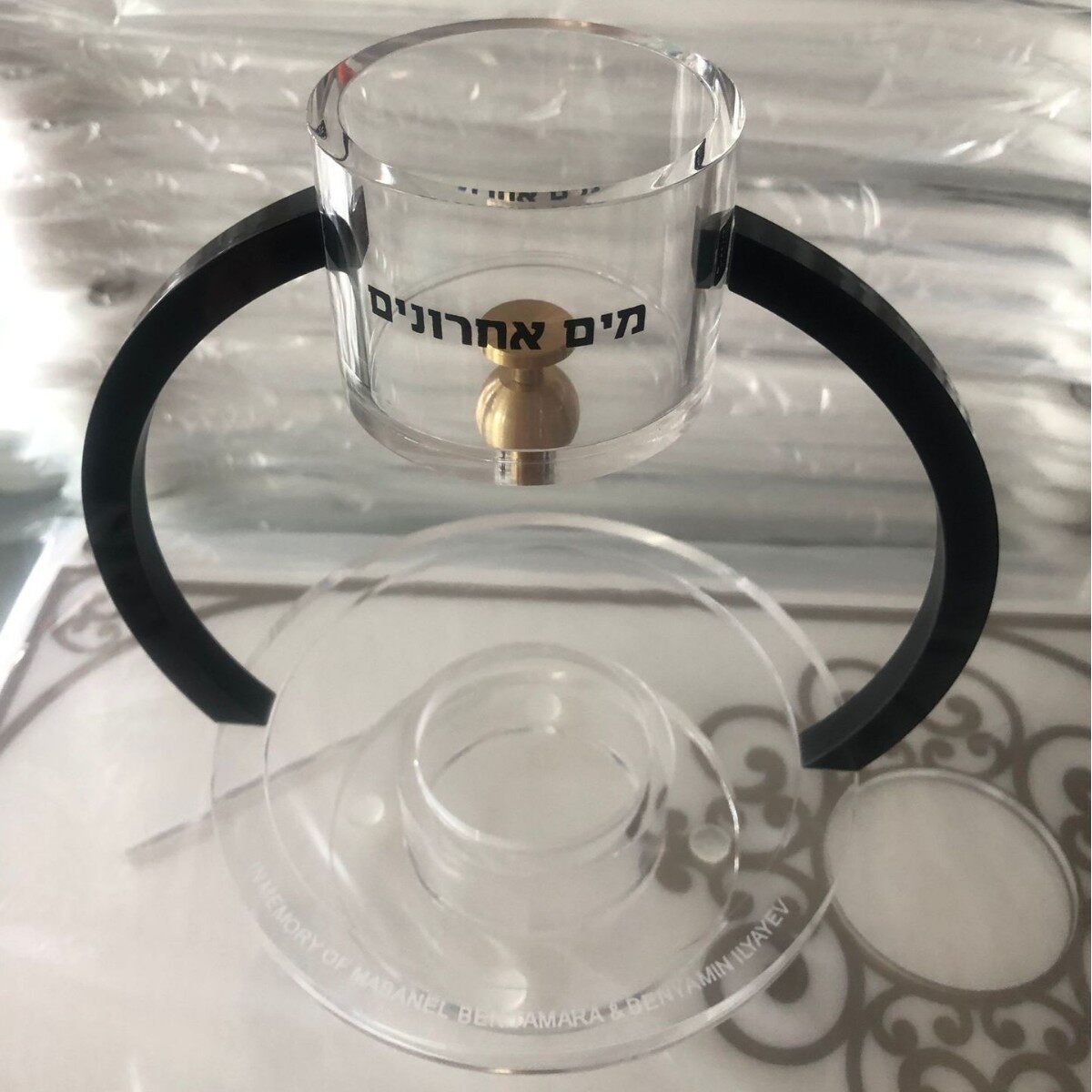 定制亚克力透明洗手杯 电镀变色把手双耳透明圆筒 有机玻璃笔筒