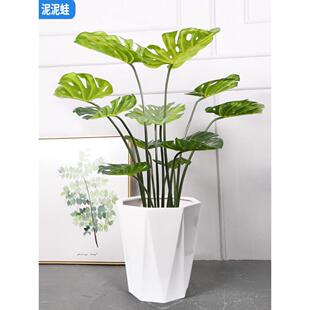 简约菱形亚光黑色多边形落地特大陶瓷花盆客厅纯白色流釉北欧创意