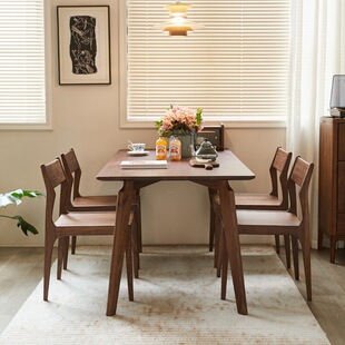 新中式北美黑胡桃木餐桌椅组合 宋式美学别墅大平层餐厅实木家具