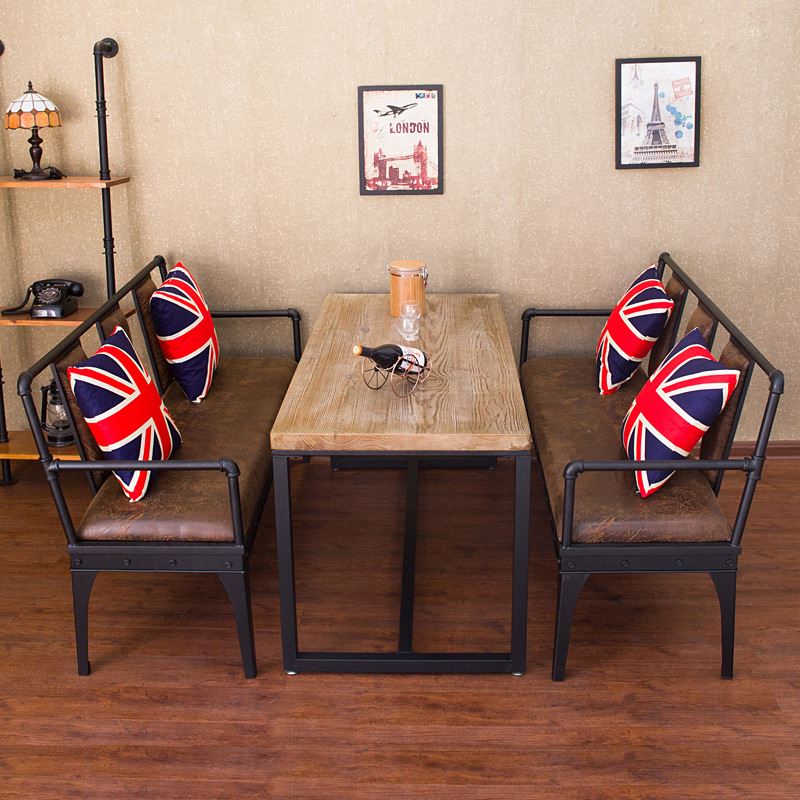 复古铁艺水管沙发桌椅休闲卡座单双人沙发桌椅咖啡厅餐厅桌椅组合