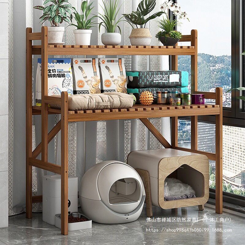 实木阶梯多层猫砂盆置物架