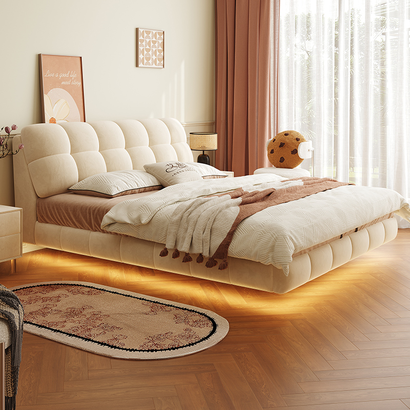 法式奶油风悬浮泡芙床双