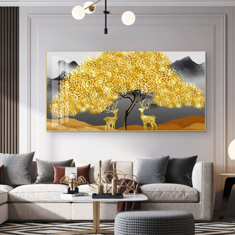 金色发财树装饰画客厅沙发背景墙大气招财壁画办公室黄金树挂画
