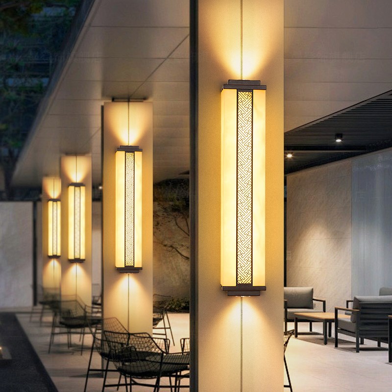 热销中式简约别墅大门口柱子户外防水壁灯上下带射灯工程小区外墙
