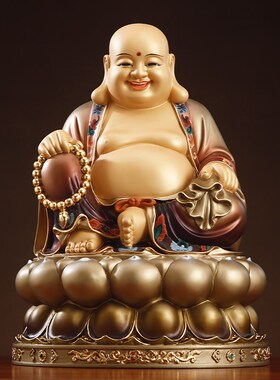 热销盛唐彩绘弥勒佛大肚开心笑佛像铜弥勒佛菩萨招财摆件太古大肚