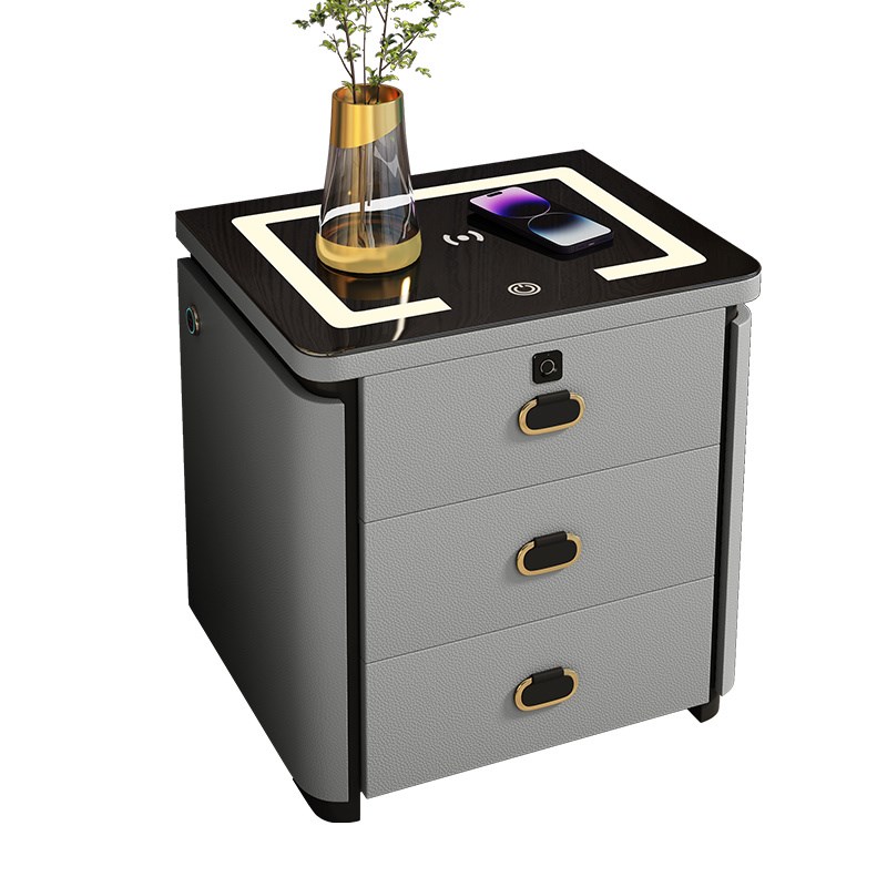 热销智能床头柜简约现代多功能带锁无线充电实木网红款轻奢三抽床