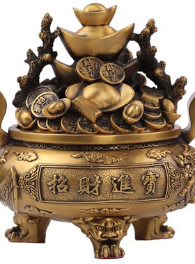 热销纯铜聚宝盆香炉摆件 五路财神鼎存钱罐摆件 招财聚财店铺开业