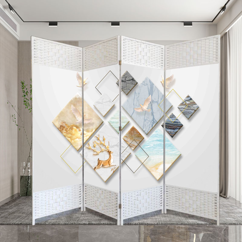 热销中式屏风折屏隔断墙现代简约客厅卧室美容养生布艺屏风帘移动