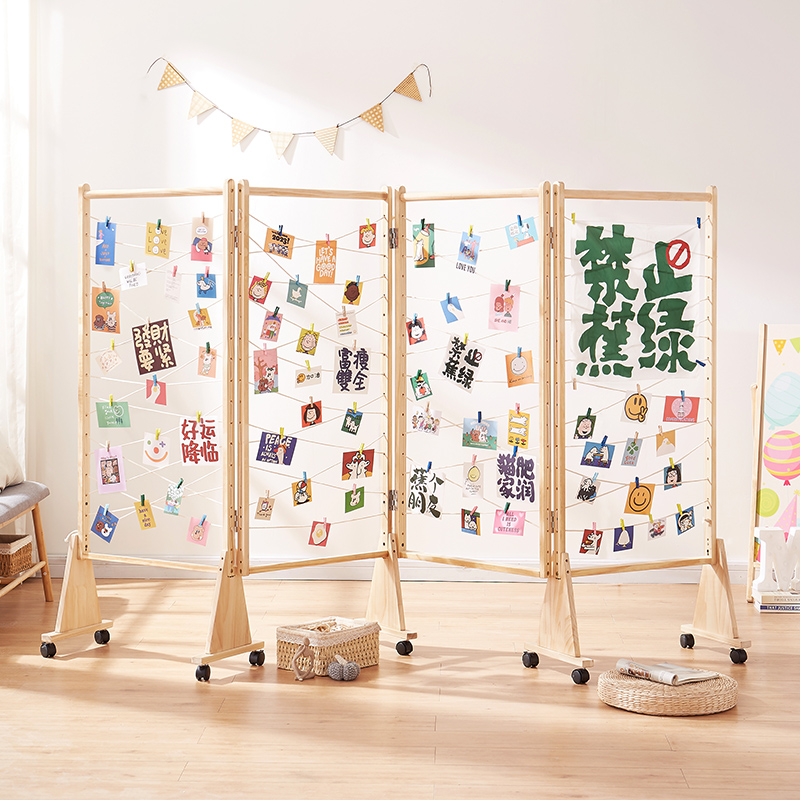 热销屏风隔断移动折屏照片展示架网格照片墙玄关折叠实木宿舍装饰