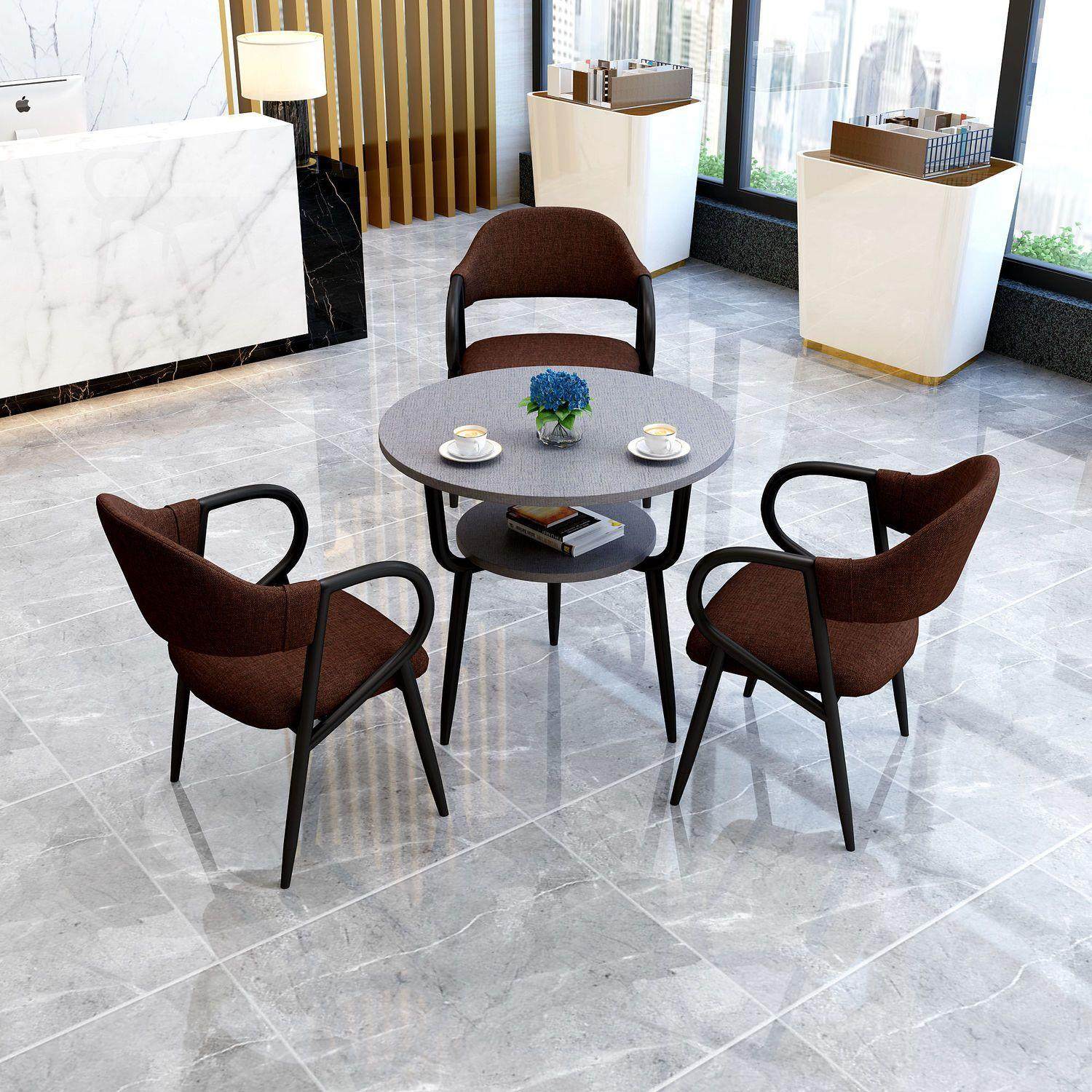 北欧简约洽谈桌椅组合休闲商务会客双层接待圆桌轻奢现代一桌三椅