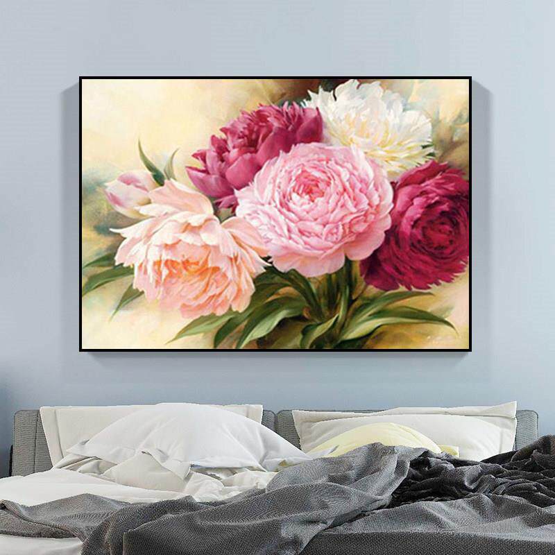 5D钻石画 画满钻牡丹花印花客厅2025新款花卉简约点砖十字绣小件