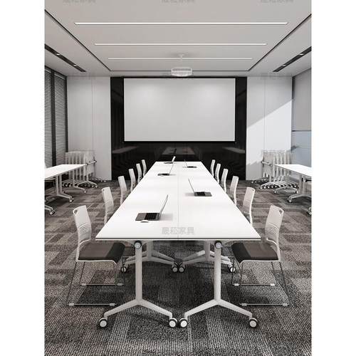 折叠会议桌椅组合可移动长条桌拼接带轮子电脑桌课桌办公桌培训桌