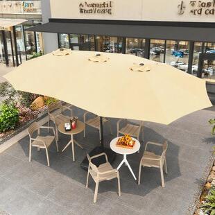 户外遮阳伞庭院休闲 中柱大型摆摊三头大遮阳伞奶茶商用棚桌椅带