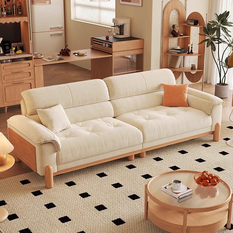 迪菲凯 日式布艺沙发客厅小户型直排北欧原木三人位云朵沙发