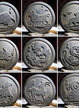 蛇年十二生肖彷古建筑瓦当秦汉砖拓印传拓片研学工具模板书房摆件