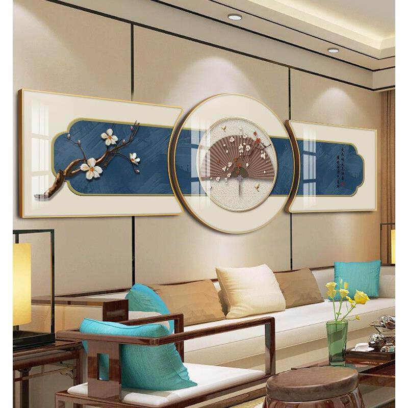 新中式客厅装饰画简约轻奢大气沙发背景墙挂画花鸟三联高级感壁画