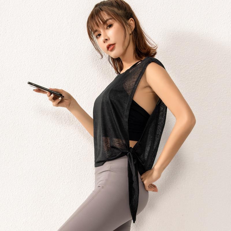 直销新款2025新瑜伽罩衫女烂花潮流运动袖t恤速干健身跑步袖背心