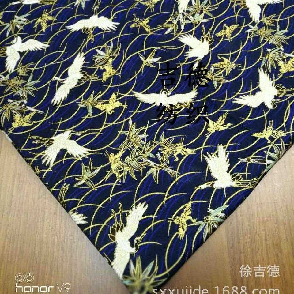直销新款日式和风烫金布（云鹤） 和风印花棉布 旗袍汉服箱包鞋帽