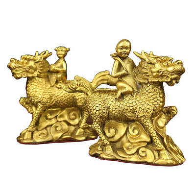 热销纯黄铜麒麟摆件鎭宅避斜纳福卧室麒麟送子一对儿女求子保平安