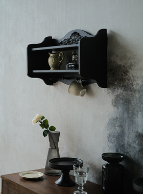 热销闻森家居黑色吊柜复古壁橱柜厨房法式杯架中古收纳挂墙壁挂置