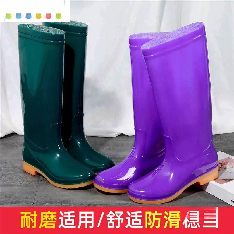 热销雨鞋女式长筒防滑防水劳保雨鞋成人外穿徒步水靴高筒鞋底耐磨