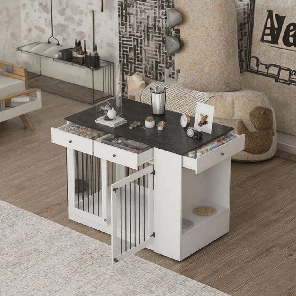 带2个狗碗的大型狗笼家具，重型狗屋，抽屉储物，家具风格的狗笼,住宅家具,岛台餐桌,淘宝优惠券,粉丝福利购,淘宝优惠卷