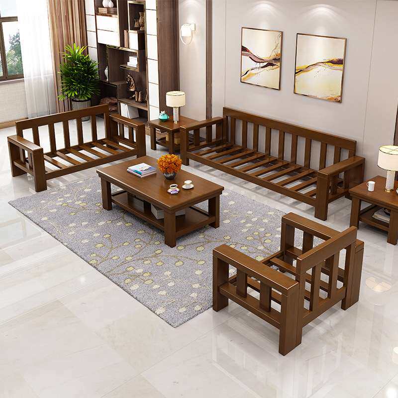 中式实木布艺沙发组合现代简约大小户型办公室多功能家用沙发家具