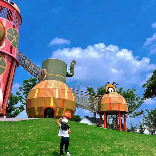 景观文旅无动力配套游乐设施不锈钢儿童游乐设备滑梯爬网组合攀爬