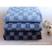 10oz纯棉格子水洗牛仔布面料denim fabric蓝色格子面料格子布全棉