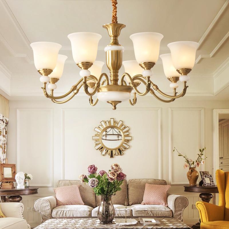 美式吊灯客厅灯全铜轻奢卧室主灯餐厅法式欧式复古高端大气铜灯具