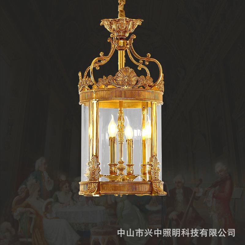 法式别墅楼梯过道走廊小吊灯欧式古典玄关灯复古阳台玻璃全铜吊灯
