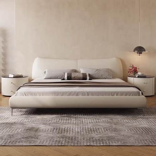 意式极简床小户型双人床1.8米轻奢简约现代主卧婚床欧式实木皮床