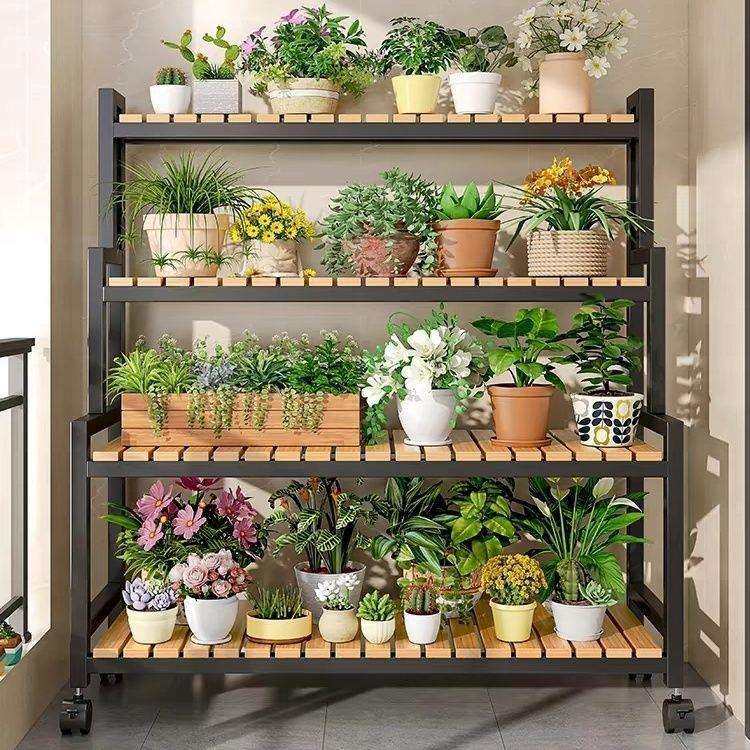 2024新款花架可移动带轮置物架阶梯客厅落地式多层花架子阳台室外