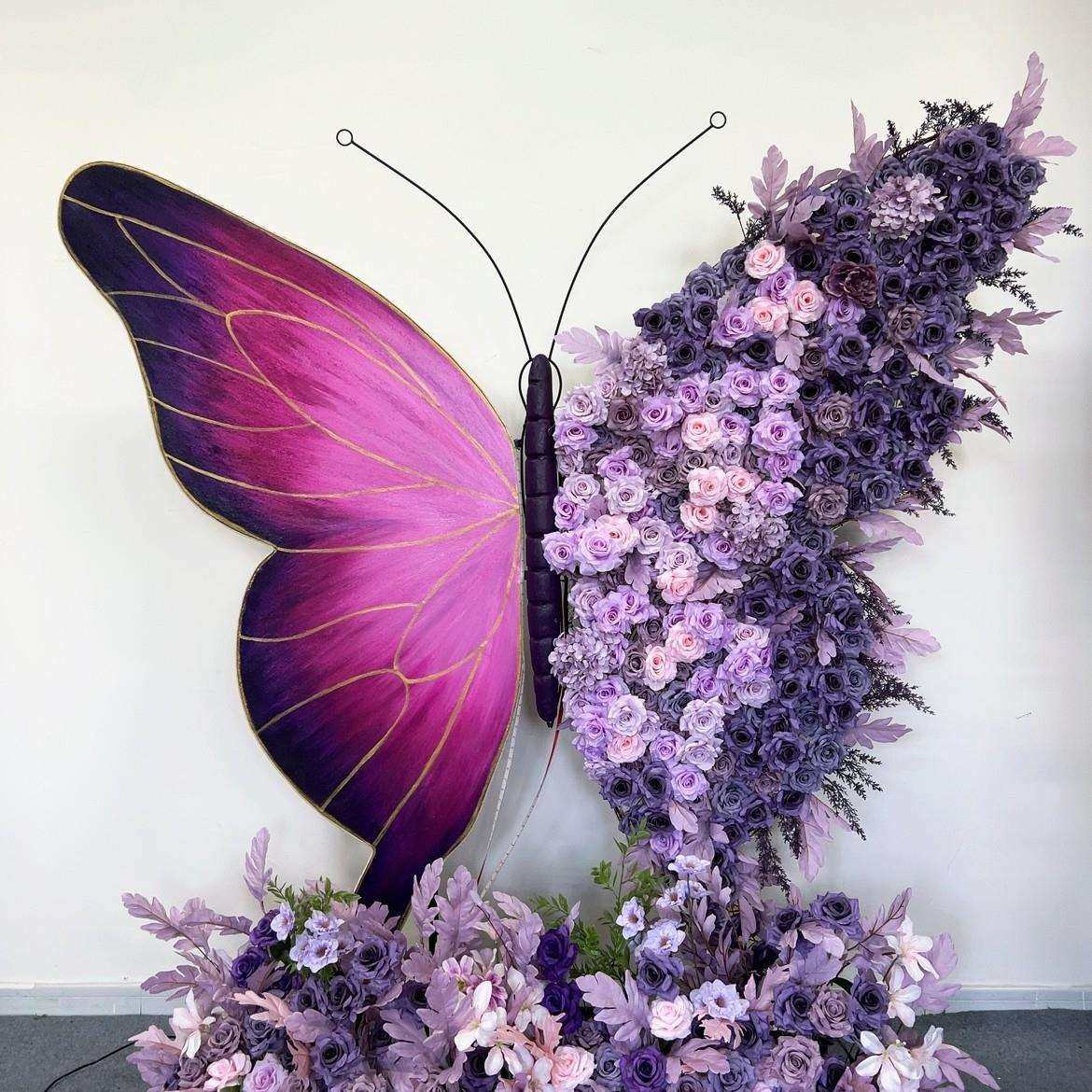巨型蝴蝶装饰大立体纸花仿真花艺摆件造景打卡网红紫色发光蝴蝶