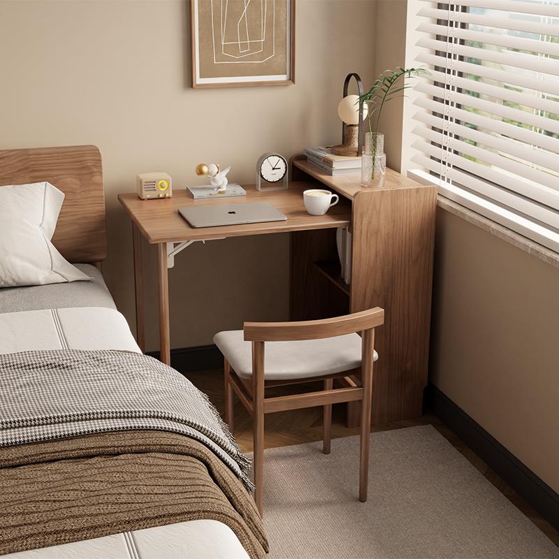 掘素实木折叠书桌小户型书柜书架一体家用转角电脑桌子卧室学习桌