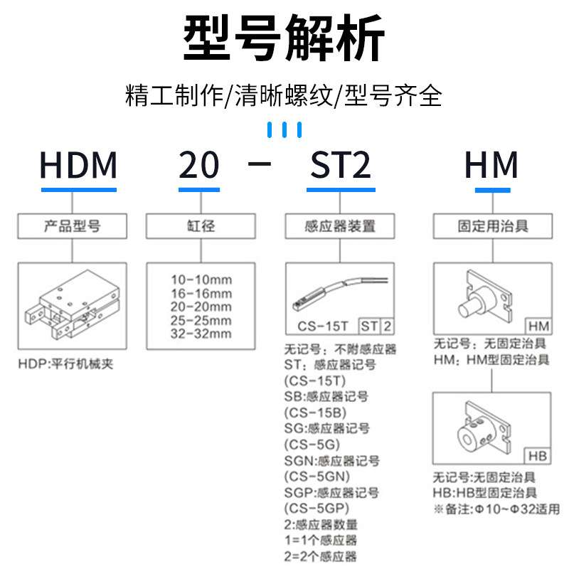 气立可型平行气爪手指气缸HDM/HDP10/16/20/25/32机械夹爪气缸