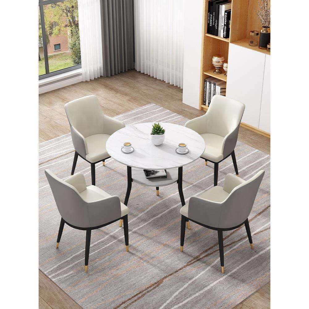 岩板洽谈桌圆桌简约现代接待桌网红阳台休闲会客接待洽谈桌椅组合