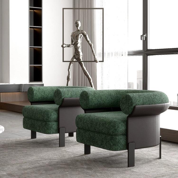 意式轻奢单人沙发客厅卧室设计师款休闲椅酒店售楼部高靠背洽谈椅