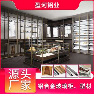 现代轻奢铝合金透明衣柜玻璃门一体组合卧室大厅隔断带灯展示酒柜