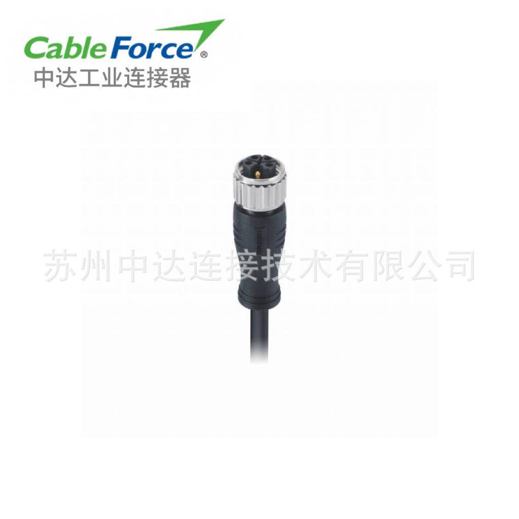 M12连接器5pinK-Code母头插头预铸电缆屏蔽型防水航空插头2M