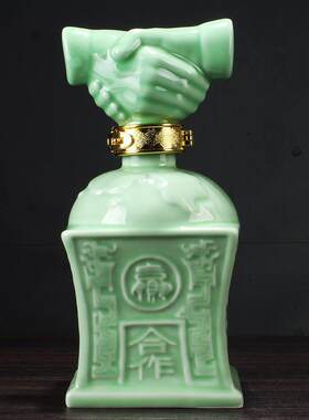 景德镇陶瓷3斤装影青合作共赢酒瓶高密封酒具酒坛子