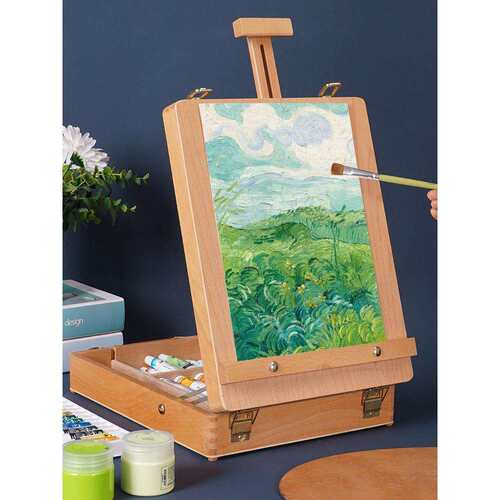 桌面画架家用美术生手提油画画箱木质画板画架二合一绘画套装